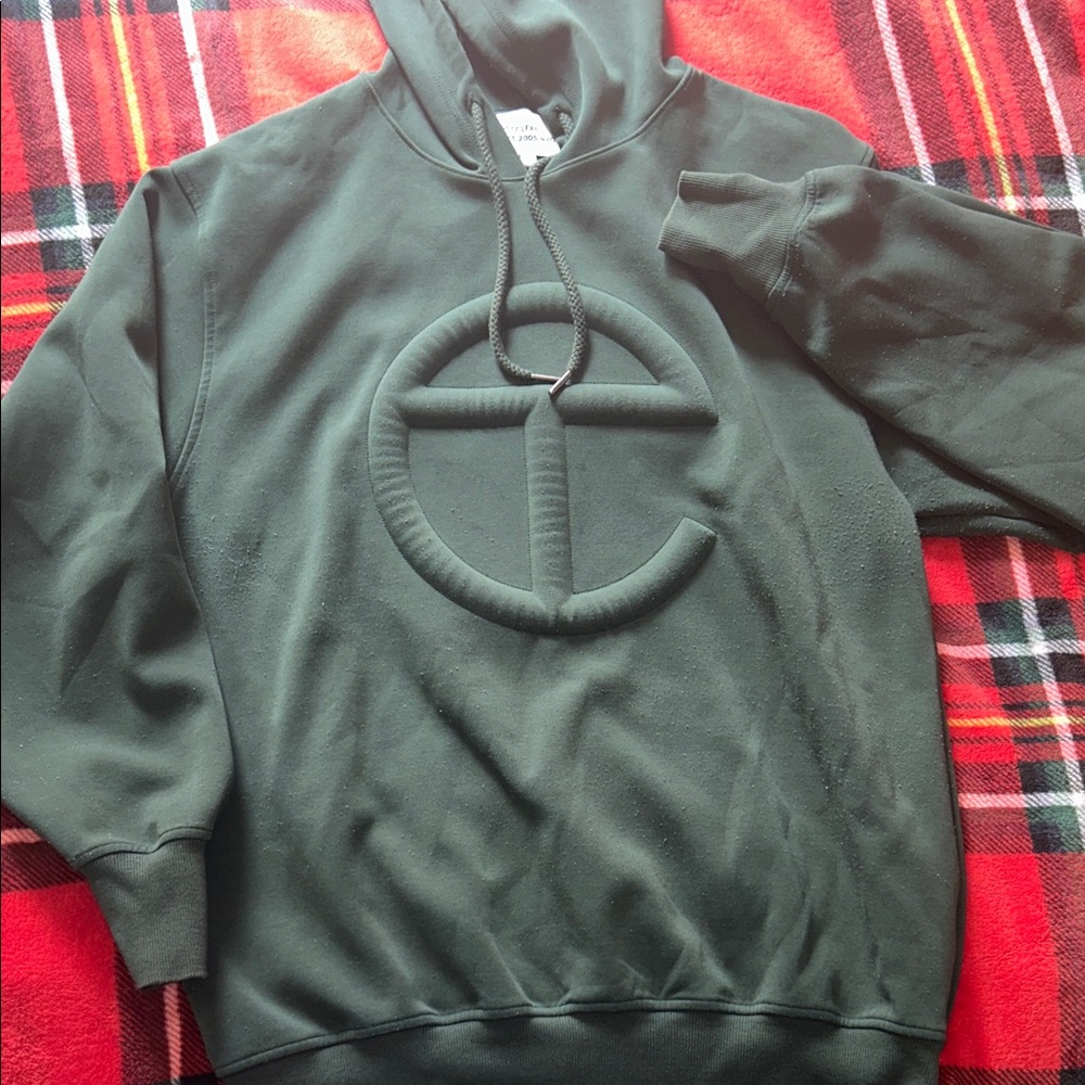 Telfar Classic Men's Dark Green Pullover Hoodie with Embossed Logo